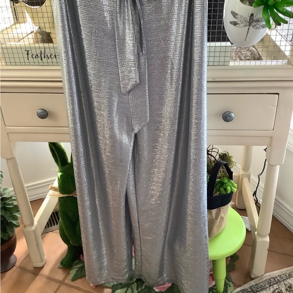 Jennifer Lopez Sexy Silver X Strap Open Back Jumper Jumpsuit L - Picture 3 of 9